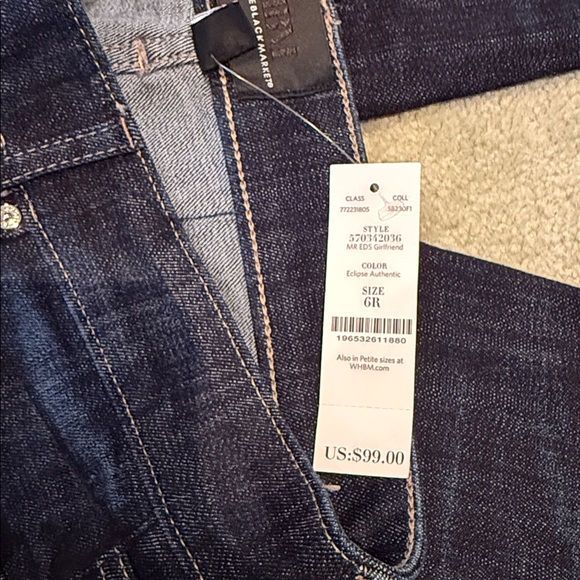 White House Black Market  Dark Blue Denim Girlfriend Jeans size 6 Regular NWT - Picture 6 of 7